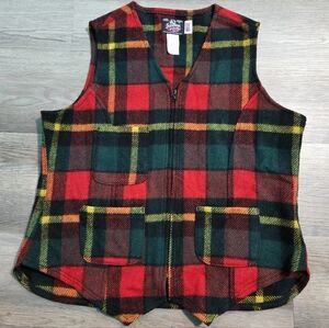 Johnson Woolen Mills VTG Wool Plaid Vest L (Fits S) Red Green USA FV44